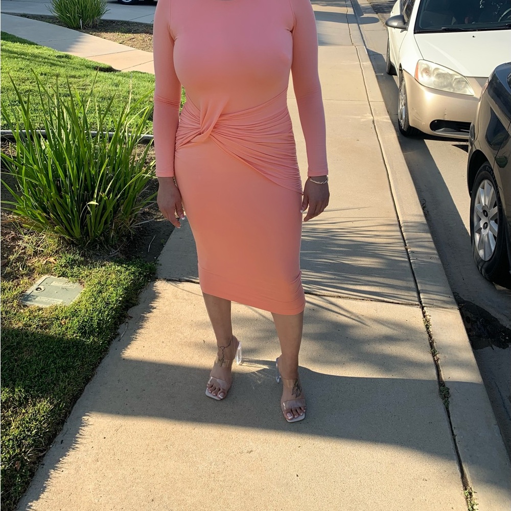 JLUXLABEL Pink Sheath Dress Sleeveless Mock Neck